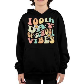 100 Days Of School Vibes 100Th Day Of School Retro Groovy V7 Youth Hoodie - Seseable