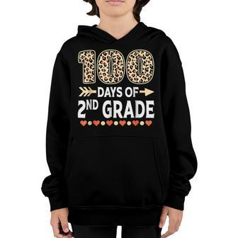 100 Days Of Second Grade Teacher 100Th Day Of School Leopard Youth Hoodie - Seseable