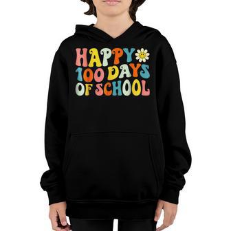 100 Days Retro Groovy Happy 100Th Day Of School Teacher Kids V2 Youth Hoodie - Thegiftio UK