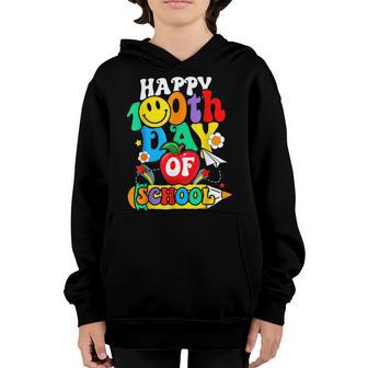 100 Days Retro Groovy Happy 100Th Day Of School Teacher Kids V4 Youth Hoodie - Thegiftio UK