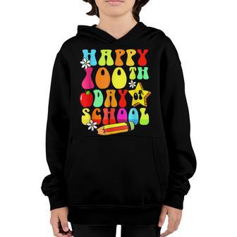 100 Days Retro Groovy Happy 100Th Day Of School Teacher Kids Youth Hoodie - Thegiftio UK