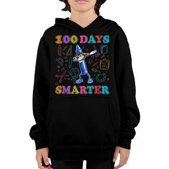 100 Days Smarter 100Th Day Of School Dabbing Crayon Boy Girl Youth Hoodie - Thegiftio UK