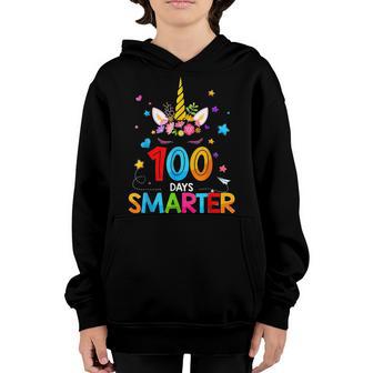 100 Days Smarter 100Th Day Of School Unicorn Student Teacher Youth Hoodie - Thegiftio UK