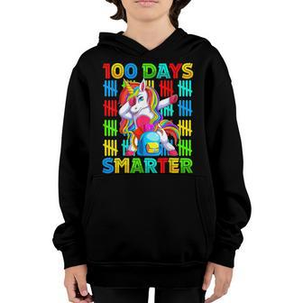 100 Days Smarter Dabbing Unicorn 100 Day Of School Girl Kid Youth Hoodie - Thegiftio UK