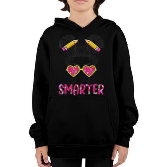 100 Days Smarter Girls Messy Bun Hair 100Th Day Of School V8 Youth Hoodie - Thegiftio UK