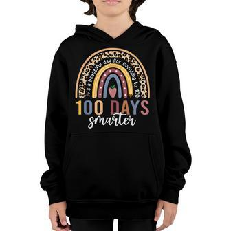 100 Days Smarter Happy 100 Days Of School Rainbow Boy Girl V3 Youth Hoodie - Thegiftio UK