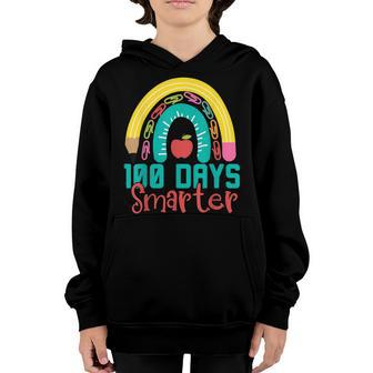 100 Days Smarter Happy 100 Days Of School Rainbow Girls Boys V2 Youth Hoodie - Seseable