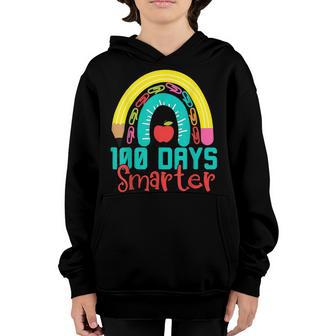 100 Days Smarter Happy 100 Days Of School Rainbow Girls Boys Youth Hoodie - Seseable