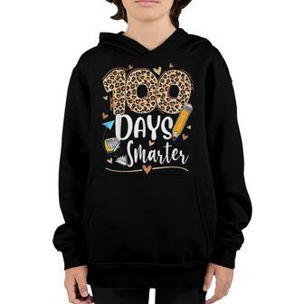 100 Days Smarter Happy 100Th Day Of School Leopard Teacher Youth Hoodie - Thegiftio UK