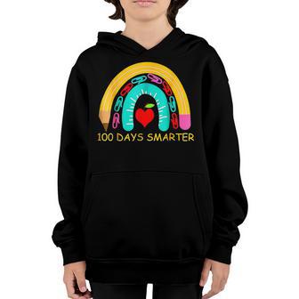 100 Days Smarter Happy 100Th Day Of School Rainbow Leopard V10 Youth Hoodie - Thegiftio UK