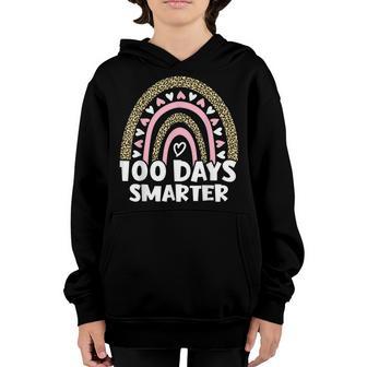 100 Days Smarter Happy 100Th Day Of School Rainbow Leopard V11 Youth Hoodie - Thegiftio UK