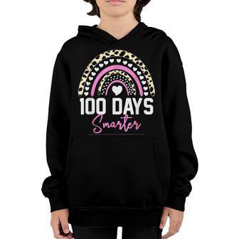 100 Days Smarter Happy 100Th Day Of School Rainbow Leopard V12 Youth Hoodie - Thegiftio UK
