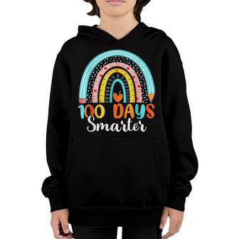 100 Days Smarter Happy 100Th Day Of School Rainbow Leopard V13 Youth Hoodie - Thegiftio UK