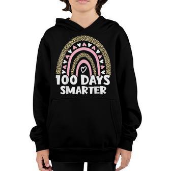 100 Days Smarter Happy 100Th Day Of School Rainbow Leopard V15 Youth Hoodie - Thegiftio UK