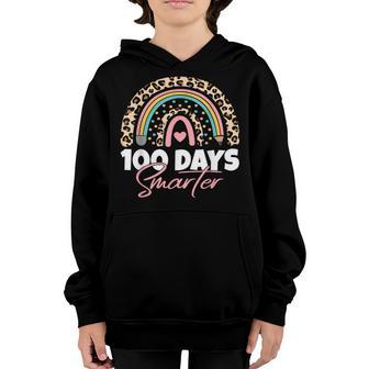 100 Days Smarter Happy 100Th Day Of School Rainbow Leopard V17 Youth Hoodie - Thegiftio UK