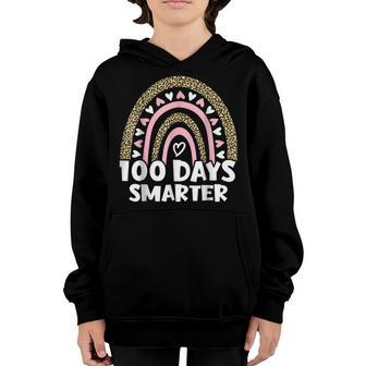 100 Days Smarter Happy 100Th Day Of School Rainbow Leopard V18 Youth Hoodie - Thegiftio UK