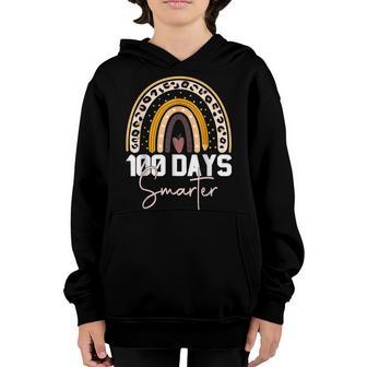 100 Days Smarter Happy 100Th Day Of School Rainbow Leopard V19 Youth Hoodie - Thegiftio UK