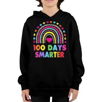 100 Days Smarter Happy 100Th Day Of School Rainbow Leopard V21 Youth Hoodie - Thegiftio UK