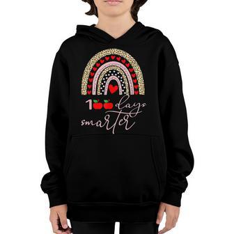 100 Days Smarter Happy 100Th Day Of School Rainbow Leopard V25 Youth Hoodie - Thegiftio UK