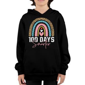 100 Days Smarter Happy 100Th Day Of School Rainbow Leopard V26 Youth Hoodie - Thegiftio UK