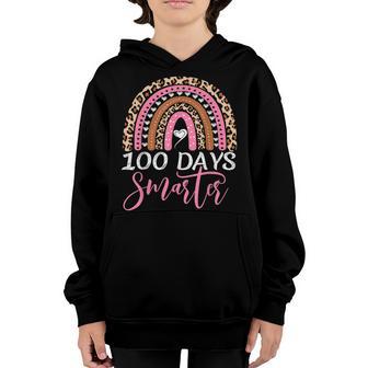 100 Days Smarter Happy 100Th Day Of School Rainbow Leopard V28 Youth Hoodie - Thegiftio UK