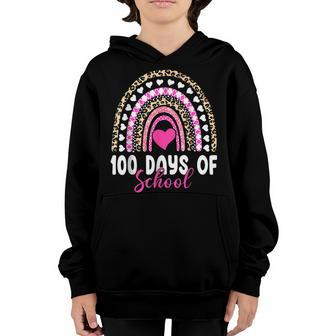 100 Days Smarter Happy 100Th Day Of School Rainbow Leopard V29 Youth Hoodie - Seseable