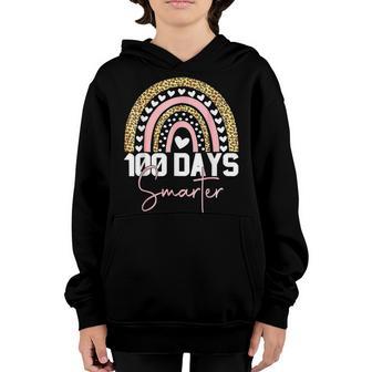 100 Days Smarter Happy 100Th Day Of School Rainbow Leopard V3 Youth Hoodie - Thegiftio UK