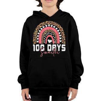 100 Days Smarter Happy 100Th Day Of School Rainbow Leopard V30 Youth Hoodie - Thegiftio UK