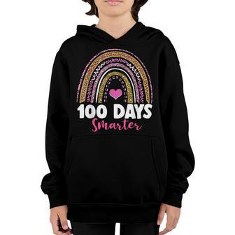 100 Days Smarter Happy 100Th Day Of School Rainbow Leopard V31 Youth Hoodie - Thegiftio UK