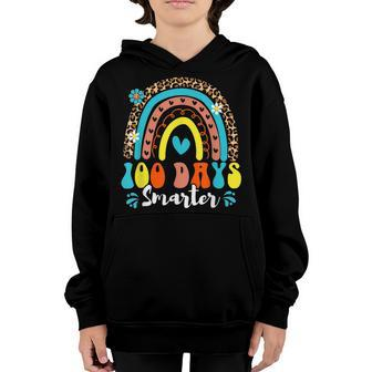 100 Days Smarter Happy 100Th Day Of School Rainbow Leopard V32 Youth Hoodie - Seseable
