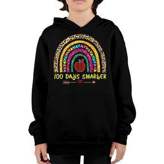 100 Days Smarter Happy 100Th Day Of School Rainbow Leopard V34 Youth Hoodie - Thegiftio UK