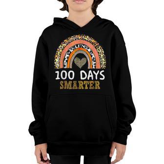 100 Days Smarter Happy 100Th Day Of School Rainbow Leopard V35 Youth Hoodie - Thegiftio UK