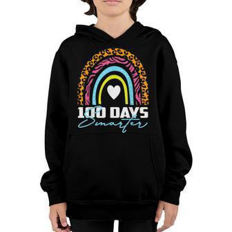 100 Days Smarter Happy 100Th Day Of School Rainbow Leopard V35 Youth Hoodie - Seseable