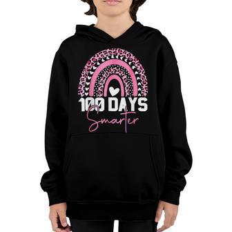 100 Days Smarter Happy 100Th Day Of School Rainbow Leopard V36 Youth Hoodie - Thegiftio UK