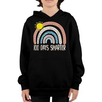 100 Days Smarter Happy 100Th Day Of School Rainbow Leopard V37 Youth Hoodie - Thegiftio UK