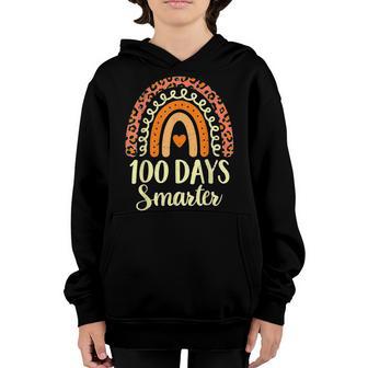 100 Days Smarter Happy 100Th Day Of School Rainbow Leopard V38 Youth Hoodie - Thegiftio UK