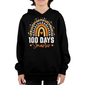100 Days Smarter Happy 100Th Day Of School Rainbow Leopard V4 Youth Hoodie - Thegiftio UK