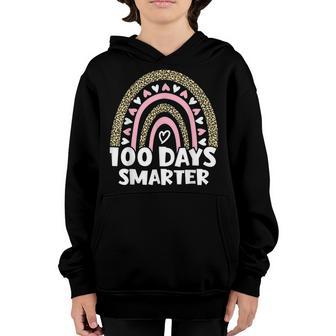 100 Days Smarter Happy 100Th Day Of School Rainbow Leopard V40 Youth Hoodie - Thegiftio UK