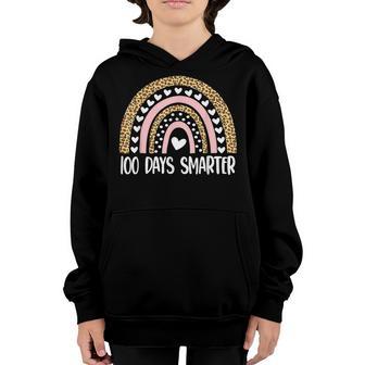 100 Days Smarter Happy 100Th Day Of School Rainbow Leopard V41 Youth Hoodie - Thegiftio UK