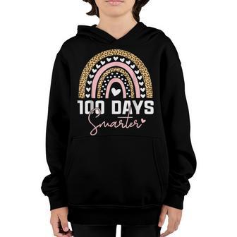 100 Days Smarter Happy 100Th Day Of School Rainbow Leopard V42 Youth Hoodie - Thegiftio UK