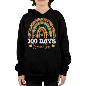 100 Days Smarter Happy 100Th Day Of School Rainbow Leopard V42 Youth Hoodie - Seseable