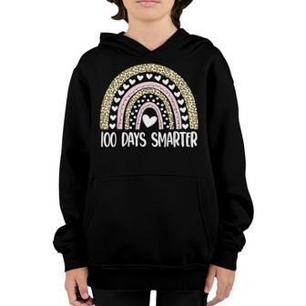 100 Days Smarter Happy 100Th Day Of School Rainbow Leopard V43 Youth Hoodie - Thegiftio UK