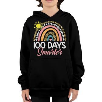 100 Days Smarter Happy 100Th Day Of School Rainbow Leopard V44 Youth Hoodie - Thegiftio UK