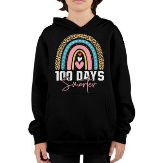 100 Days Smarter Happy 100Th Day Of School Rainbow Leopard V45 Youth Hoodie - Thegiftio UK