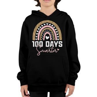 100 Days Smarter Happy 100Th Day Of School Rainbow Leopard V46 Youth Hoodie - Thegiftio UK