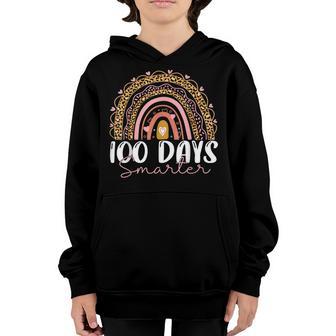 100 Days Smarter Happy 100Th Day Of School Rainbow Leopard V47 Youth Hoodie - Thegiftio UK