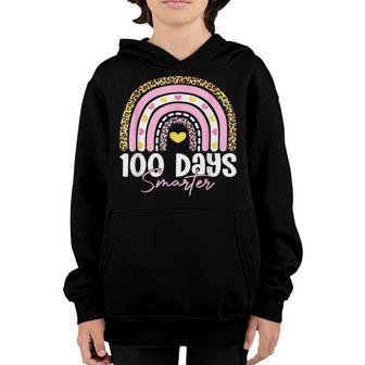 100 Days Smarter Happy 100Th Day Of School Rainbow Leopard V48 Youth Hoodie - Thegiftio UK