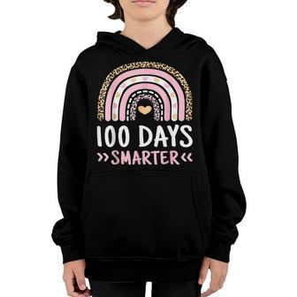 100 Days Smarter Happy 100Th Day Of School Rainbow Leopard V49 Youth Hoodie - Thegiftio UK