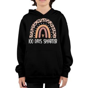 100 Days Smarter Happy 100Th Day Of School Rainbow Leopard V51 Youth Hoodie - Thegiftio UK