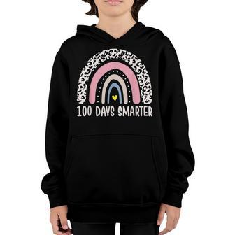 100 Days Smarter Happy 100Th Day Of School Rainbow Leopard V52 Youth Hoodie - Thegiftio UK